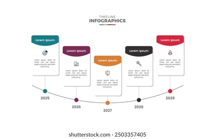 Plantillas de diseño de infografía de línea de tiempo abstracta de negocios colorida moderna y diapositivas de presentación