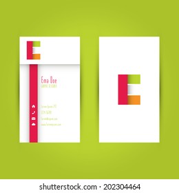 Modern Colorful Business Carde Template with Alphabet Letter E - Vector Illustration