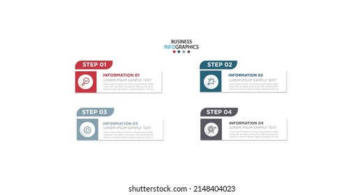 Modern colorful business process. simple elements design with 3d look and marketing icons. Eps10 Vector infographic with 4 options or steps.
