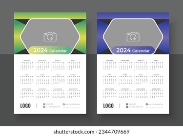Modern colorful business wall calendar 2024 template design. Print Ready One Page wall calendar template design for 2024. Week starts on Sunday