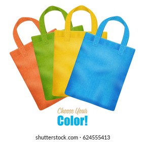 Modern colorful canvas tote bags collection online season sale corporate identity template advertisement poster realistic vector illustration 