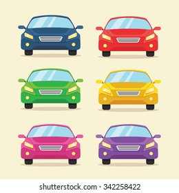 Modern colorful cars flat icon set