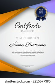 Modern colorful certificate of achievement border template with luxury badge and modern line pattern. For award, business, appreciation, and education needs