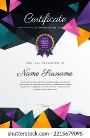 Modern colorful certificate of achievement border template with luxury badge and modern line pattern. For award, business, appreciation, and education needs
