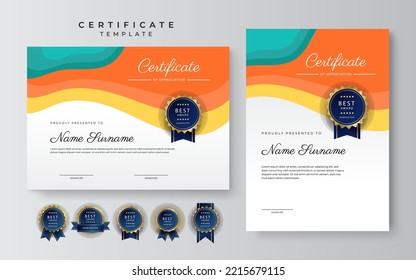 Modern colorful certificate design award appreciation achievement template. Certificate with luxury pattern, diploma. Vector illustration and Luxury premium badges design with vintage and labels.