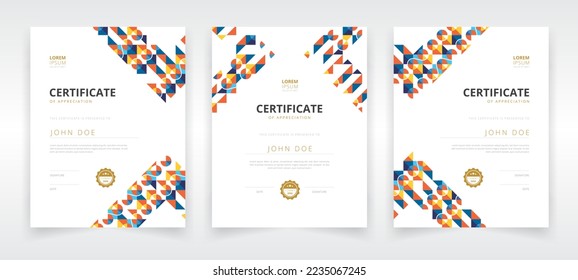 Modern and colorful certificate template set in vertical orientation that can be used in educational or business sector