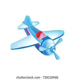 Modern colorful children's toys. Toy store, kindergarten, home kids games. Educational and sports games. Beautiful flying in the sky, airplane. Air vehicle. Vector illustration isolated.