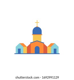 Modern colorful christian church icon isolated of white background. Concept religion. Flat cartoon designe. Vector illustration.