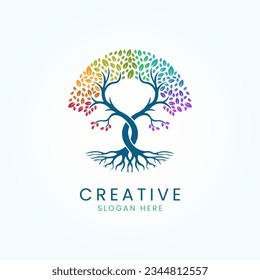 Imagen vectorial del diseño del logotipo del árbol de círculo colorido moderno