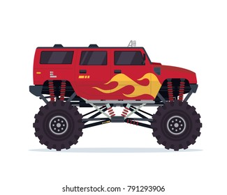 Modern Colorful Customized Monster Truck Vehicle Illustration