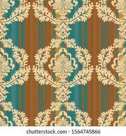 Modern colorful Damascus Baroque seamless background. Floral ornament with vintage decorative vintage damask flowers . Vector background Damascus. Colorful damask Wallpaper.