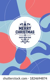 Modern colorful design of Christmas card with old retro badges and flat paper cut-like  elements for flyer, wallpaper, magazine, wallpaper. 