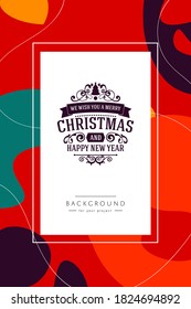 Modern colorful design of Christmas card with old retro badges and flat paper cut-like  elements for flyer, wallpaper, magazine, wallpaper. 