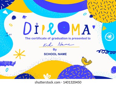 Modern Colorful Diploma Template For Kids. Vector Illustration.