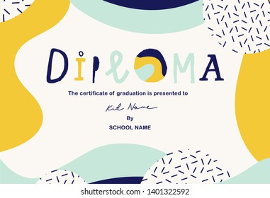 Modern colorful Diploma template for kids. Vector illustration.