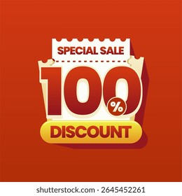 Modern and colorful discount banner with a perforated coupon ticket design on vibrant red gradient background. Ideal for ecommerce promotions, flash sales, online marketing ads, and seasonal shopping.