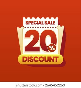 Modern and colorful discount banner with a perforated coupon ticket design on vibrant red gradient background. Ideal for ecommerce promotions, flash sales, online marketing ads, and seasonal shopping.