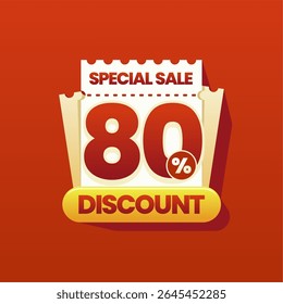 Modern and colorful discount banner with a perforated coupon ticket design on vibrant red gradient background. Ideal for ecommerce promotions, flash sales, online marketing ads, and seasonal shopping.