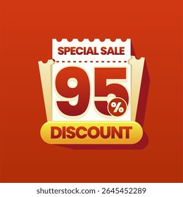 Modern and colorful discount banner with a perforated coupon ticket design on vibrant red gradient background. Ideal for ecommerce promotions, flash sales, online marketing ads, and seasonal shopping.