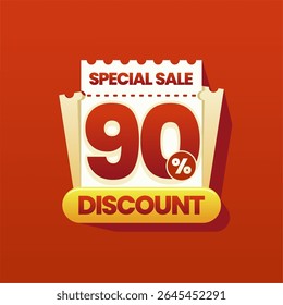 Modern and colorful discount banner with a perforated coupon ticket design on vibrant red gradient background. Ideal for ecommerce promotions, flash sales, online marketing ads, and seasonal shopping.