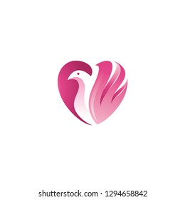 Modern colorful dove love logo, bird and heart symbol icon