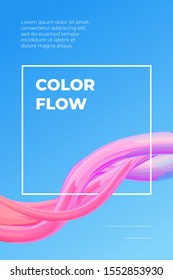 Modern colorful dynamic fluid flow poster template. Wave liquid shape on light blue color background. Art acrylic stroke for design project. Vector abstract gradient cover illustration