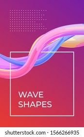 Modern colorful dynamic fluid flow poster template. Wave liquid shape on purple gradient background. Art acrylic stroke flyer design. Vector abstract curve cover illustration