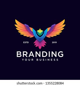 Modern colorful eagle hawk phoenis logo design template