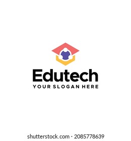 Modern Colorful EDU TECH Hat Circuit Logo Design