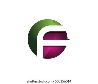 Modern Colorful F Letter 3D Circle Negative Space Logo Design Template