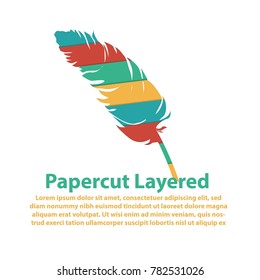 modern colorful feather design on papercut layer