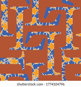Modern colorful fill-in with floral pattern in "L" letter shape silhouette meadow flowers seamless pattern in vector EPS10, Retro style design for fashion , fabric,web, wallpaper ,wrapping 