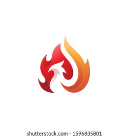 Modern Colorful Fire Flame and Bird Phoenix Logo Design, Negative Space Logo