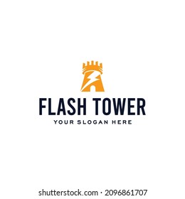 Modern Colorful FLASH TOWER lightning Logo design