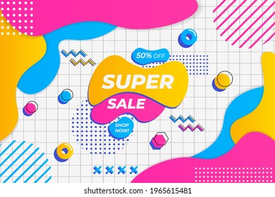 Modern Colorful Flat Abstract Shape Super Sale Background White Memphis Style