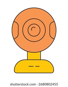 Um ícone de design plano moderno e colorido de uma webcam com um esboço arrojado. Esta ilustração é perfeita para conceitos como chamadas de vídeo, reuniões on-line, streaming e trabalho remoto. 
