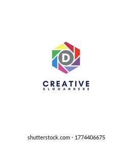 modern colorful flat hexagon D logotype design concept.