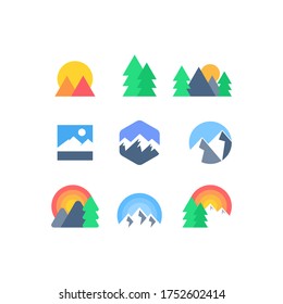 modern colorful flat mountain set logo design vector