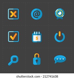 Modern colorful flat social icons set on Dark Background