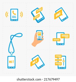 Modern colorful flat social icons set on white Background