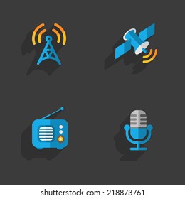 Modern colorful flat social icons set on Dark Background