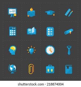 Modern colorful flat social icons set on Dark Background