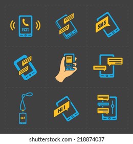 Modern colorful flat social icons set on Dark Background