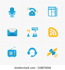 Modern colorful flat social icons set on White