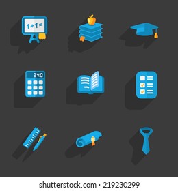 Modern colorful flat social icons set on Dark Background