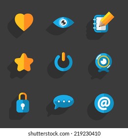 Modern colorful flat social icons set on Dark Background