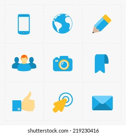 Modern colorful flat social icons set on White