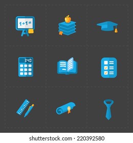 Modern colorful flat social icons set on Dark Background