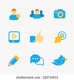 Modern colorful flat social icons set on White