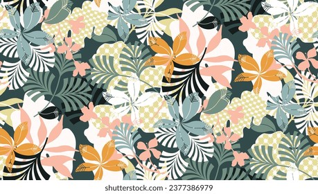Modernes, buntes Blumenmuster. Abstraktes zeitgenössisches, nahtloses Muster. 